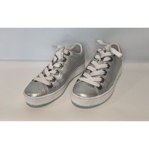 COACH C101 LOW TOP SILVER SNEAKERS W/ TEA ROSE EYELETS WOMEN'S SIZE 10